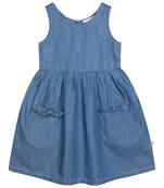 Budding Bees Denim Dress With Bow Pockets Blue