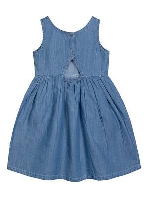 Budding Bees Denim Dress With Bow Pockets Blue 2