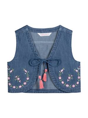 Budding Bees Girls Embroidered Denim Jacket Blue 1