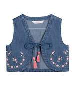 Budding Bees Girls Embroidered Denim Jacket Blue