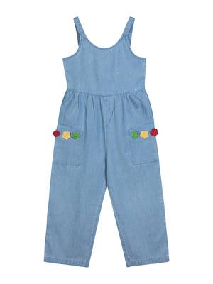 BUDDING BEES GIRL DENIM DUNGAREE With CROCHET FLOWERS-Blue 1