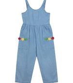 BUDDING BEES GIRL DENIM DUNGAREE With CROCHET FLOWERS-Blue