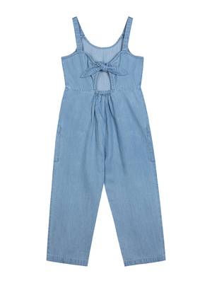 BUDDING BEES GIRL DENIM DUNGAREE With CROCHET FLOWERS-Blue 2