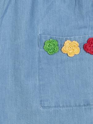 BUDDING BEES GIRL DENIM DUNGAREE With CROCHET FLOWERS-Blue 3