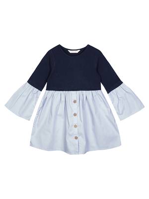 Budding Bees Girls Blue Solid Dress 1