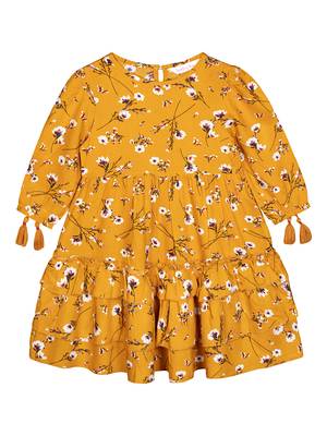 Budding Bees Girls Mustard Tier Dress 1