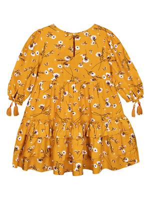 Budding Bees Girls Mustard Tier Dress 2