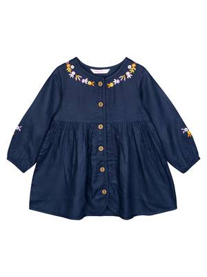 Budding Bees Girls  Blue Embroidered Solid Dress 1