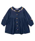 Budding Bees Girls  Blue Embroidered Solid Dress