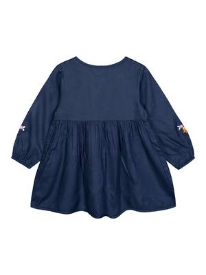 Budding Bees Girls  Blue Embroidered Solid Dress 2