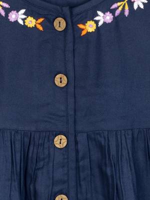 Budding Bees Girls  Blue Embroidered Solid Dress 3