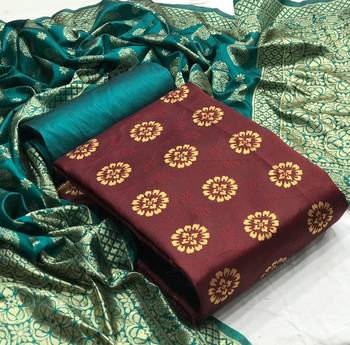  Maroon Banarasi silk Unstitched dress material 1