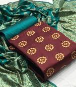  Maroon Banarasi silk Unstitched dress material