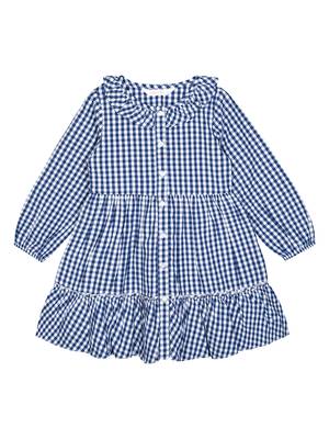 Budding Bees Girls Check with Ruffle Neck Dress 1