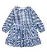 Budding Bees Girls Check with Ruffle Neck Dress