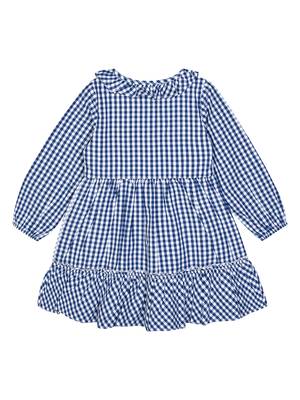 Budding Bees Girls Check with Ruffle Neck Dress 2