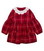 Budding Bees Girls Red Check Lace Collar Dress