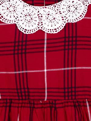 Budding Bees Girls Red Check Lace Collar Dress 2