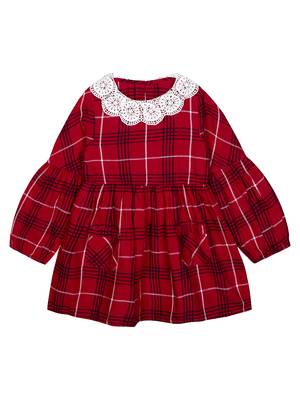 Budding Bees Girls Red Check Lace Collar Dress 3