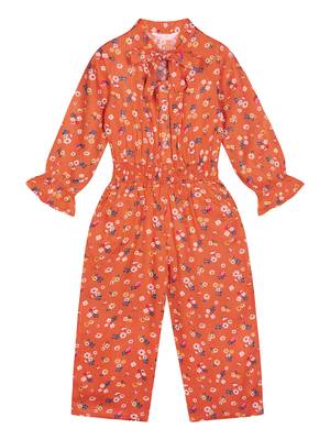 Budding Bees Girls Orange Neck Tie-up Jumpsuit 1