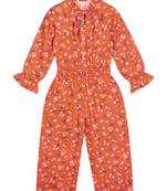 Budding Bees Girls Orange Neck Tie-up Jumpsuit