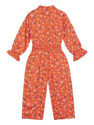 Budding Bees Girls Orange Neck Tie-up Jumpsuit 2