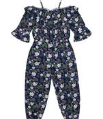 Budding Bees Girls Blue Floral Cold Shoulder Jumpsuit
