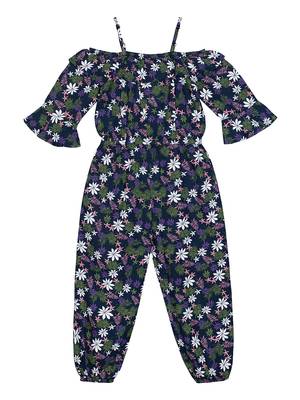 Budding Bees Girls Blue Floral Cold Shoulder Jumpsuit 2