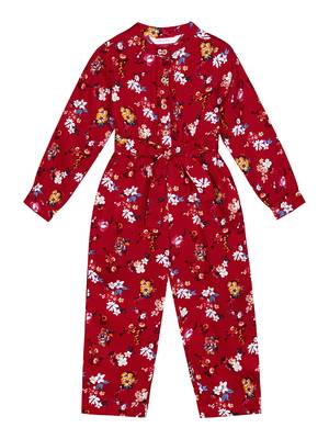 Budding Bees Girls Red Floral Jumpsuit 1