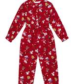Budding Bees Girls Red Floral Jumpsuit