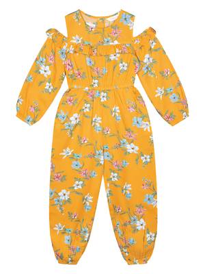 Budding Bees Girls Mustard Cold Shoulder Jumpsuit 1