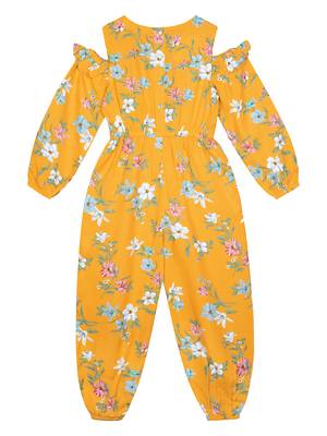Budding Bees Girls Mustard Cold Shoulder Jumpsuit 2