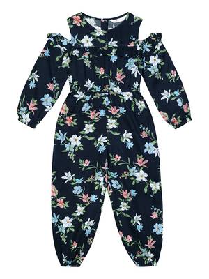 Budding Bees Girls Blue Cold Shoulder Jumpsuit 1