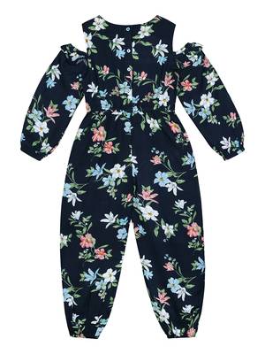Budding Bees Girls Blue Cold Shoulder Jumpsuit 2