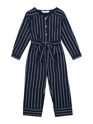 Budding Bees Girls Blue Striped Jumpsuit 1