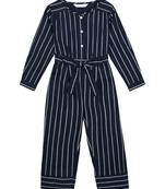 Budding Bees Girls Blue Striped Jumpsuit