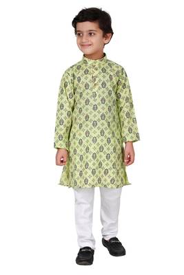 Green printed cotton boys-kurta-pyjama 3
