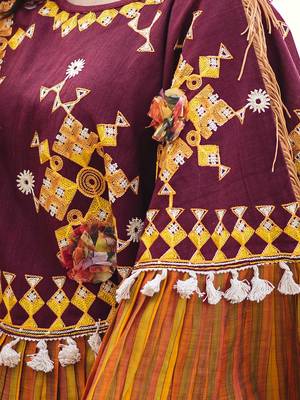 Deep Wine Mustard Frill Circular Poncho With 3D Ponchos 3