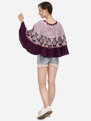 Purple Frill Slub Khadi Poncho 2