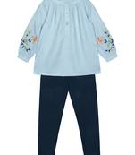 Budding Bees Girls Sky Blue Top with Legging Top