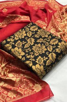  Black Banarasi silk Unstitched dress material