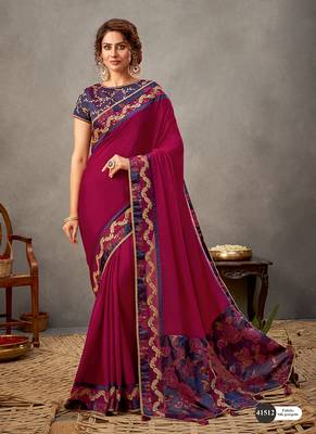 Magenta Embroidered Georgette Saree With Blouse 1