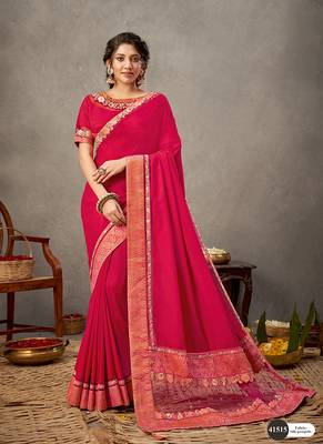 Pink embroidered georgette saree with blouse 1