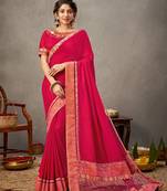 Pink embroidered georgette saree with blouse