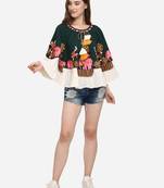 Elephant Embroidered Deep Green Khadi Circular Poncho