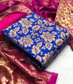  Blue Banarasi silk Unstitched dress material