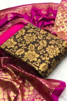  Brown Banarasi silk Unstitched dress material