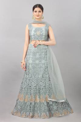 grey embroidered net lehenga-choli with dupatta 1