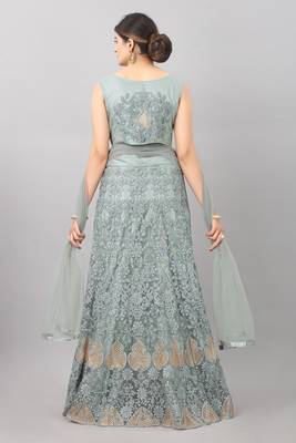 grey embroidered net lehenga-choli with dupatta 2