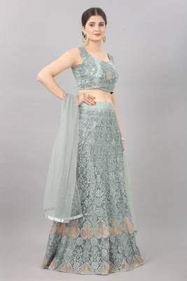 grey embroidered net lehenga-choli with dupatta 3